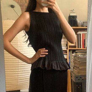 Issey Miyake Pleats Please Tank with Cotton Ruffle